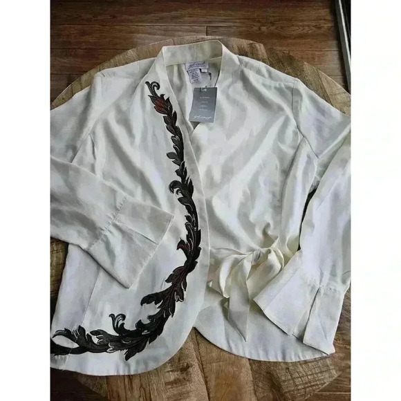 Coldwater Creek SPIRIT Silk Blend Blazer Womens Size 14 NWT Embroidered - Picture 1 of 14